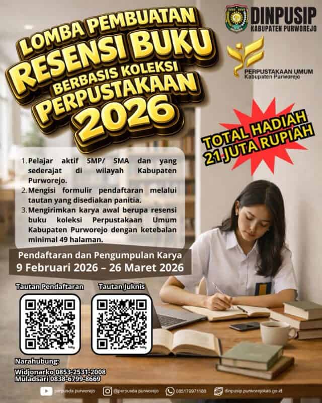 Asah Literasi Lewat Buku: DINPUSIP Purworejo Gelar Lomba Resensi 2026 dengan Hadiah Rp21 Juta